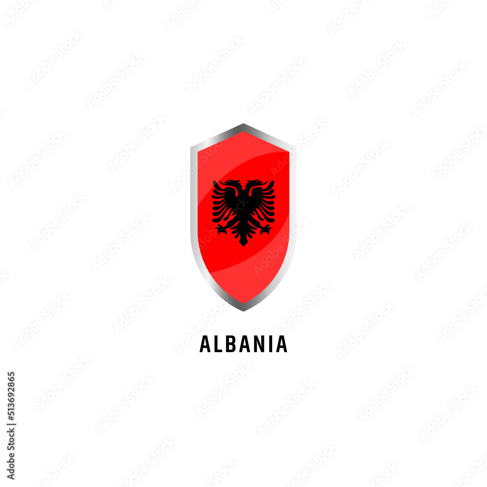 Flag of Albania with shield shape icon vector illustration Flag of Albania with shield shape icon vector illustration