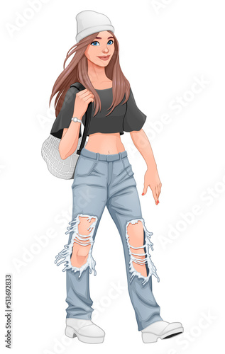 Street fashion girl. Vector...