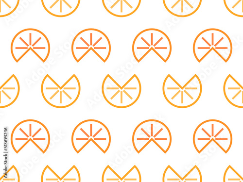 Seamless pattern with orange slices in a line art. Orange fruit slices flat style isolated on white background. Design for printing, banners and promotional items. Vector illustration