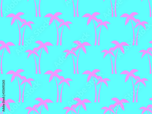 Seamless background of palm trees. Summer time, tropical pattern with pink palm trees isolated on blue background. Design for printing t-shirts, banners and promotional items. Vector illustration © andyvi