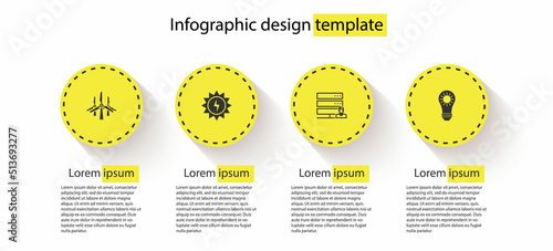 Set Wind turbines, Solar energy panel, Customer care server and . Business infographic template. Vector