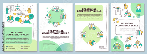 Skills of relational competency green brochure template. Leaflet design with linear icons. Editable 4 vector layouts for presentation, annual reports. Arial-Bold, Myriad Pro-Regular fonts used