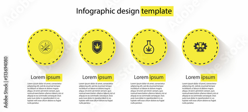 Set Stop marijuana, Shield and, Test tube with and . Business infographic template. Vector