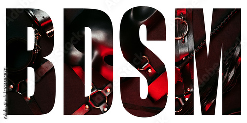 Tableau sur toile BDSM inscription on background of sex toys for domination and submission