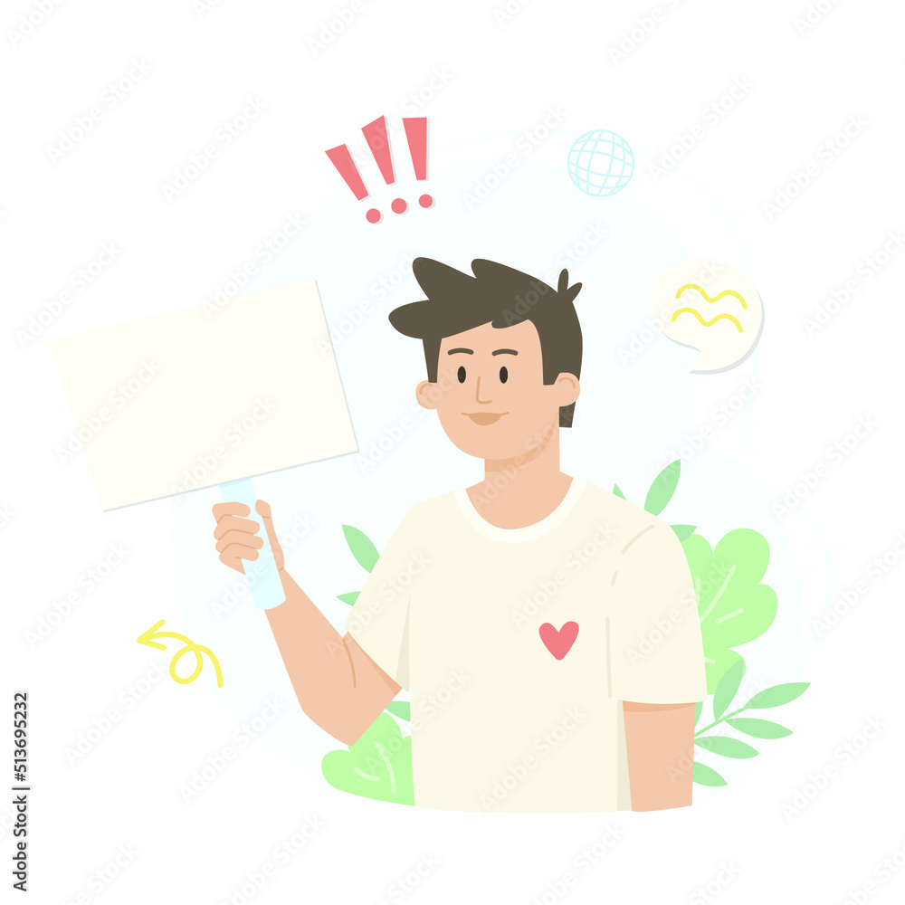 Man with a banner for your text. Man with a banner for your text. Protests and activism, elections, voting and politics, campaign and follower message. Vector illustration design Man with a banner for your text. Man with a banner for your text. Protests and activism, elections, voting and politics, campaign and follower message. Vector illustration design