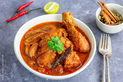 Chicken Do Pyaza, Indian Chicken curry with Onion Close Up Photo photo