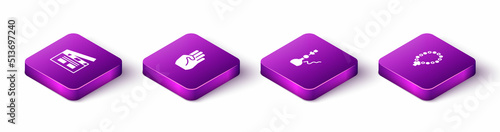Set Isometric Bollywood indian cinema, Indian symbol hand, Hookah and Rosary beads religion icon. Vector