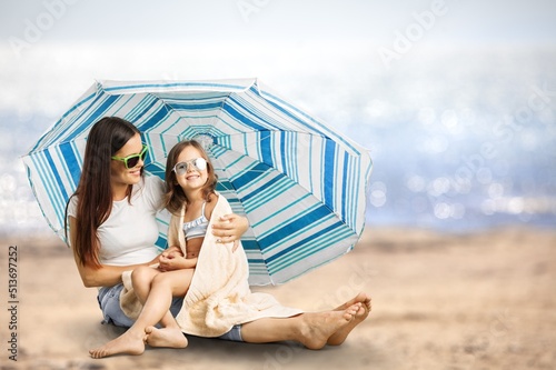 happy family on beach background