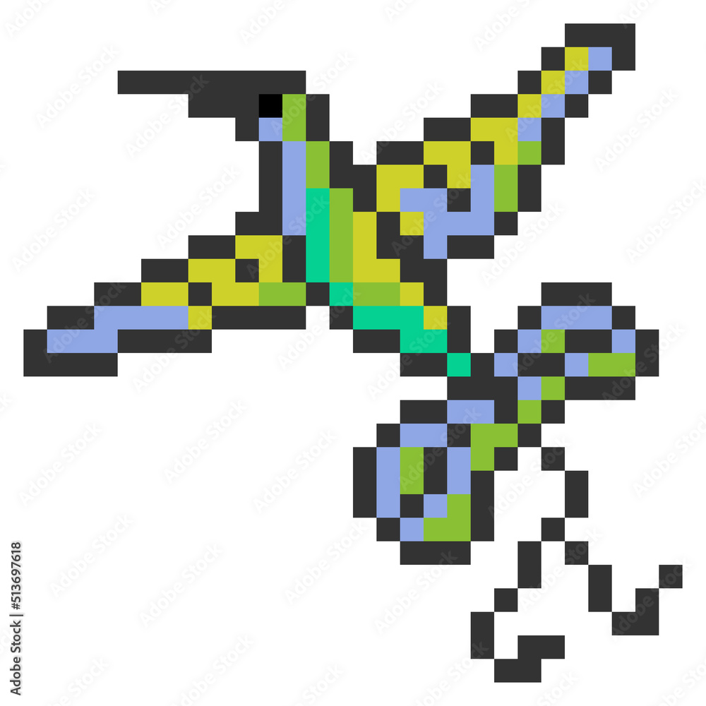 Fototapeta premium Pixel bird hummingbirds. Vector illustration. Mosaic, embroidery, stained glass