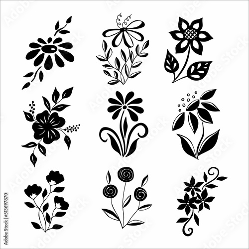 Hand drawn flower silhouette arrangements © Isolda