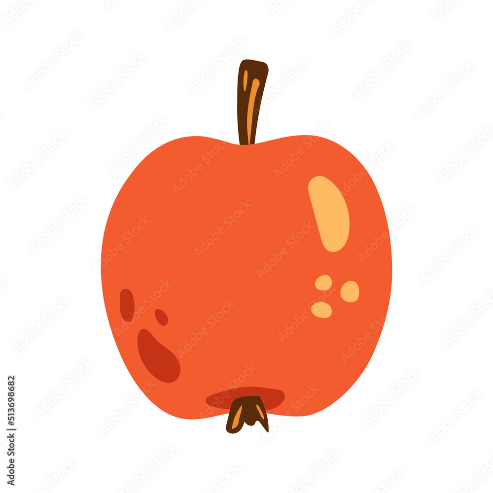 Vector red apple. Cute whole apple. Fruit in flat design.