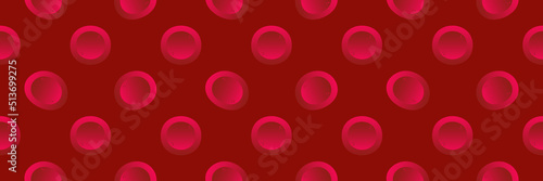 Wide horizontal vector seamless pattern background with red blood cells, erythrocytes for blood donation, medical and healthcare design.
