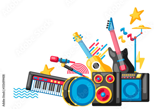 Background with musical instruments. Music party illustration.