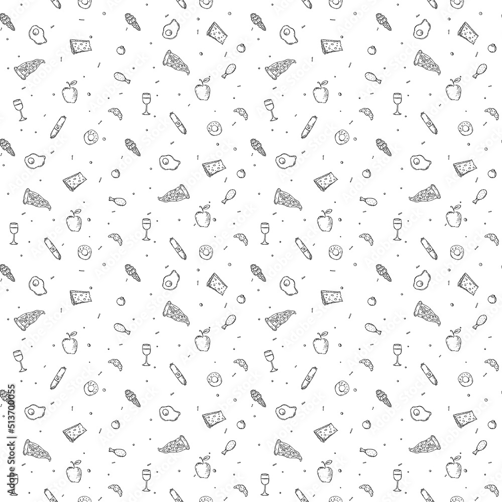 Seamless food pattern. Food background. Doodle vector illustration with food icon Seamless food pattern. Food background. Doodle vector illustration with food icon