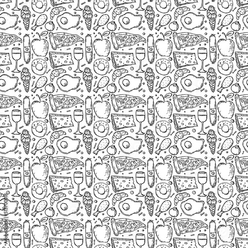 Seamless food pattern. Food background. Doodle vector illustration with food icon