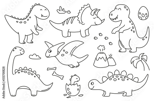 Dinosaurs doodle set isolated