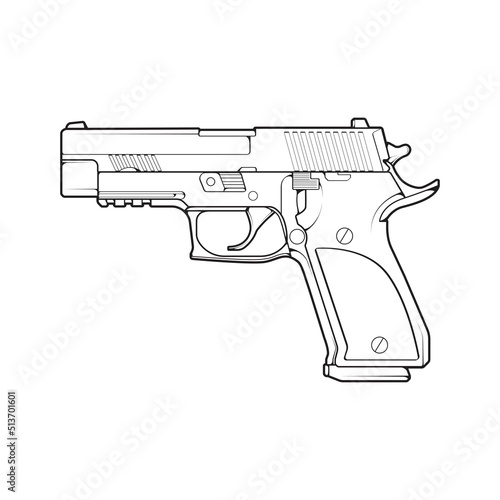 Firearms line art style, Shooting gun, Weapon illustration, Vector Line, Gun illustration, Modern Gun, Military concept, Pistol line art for training
