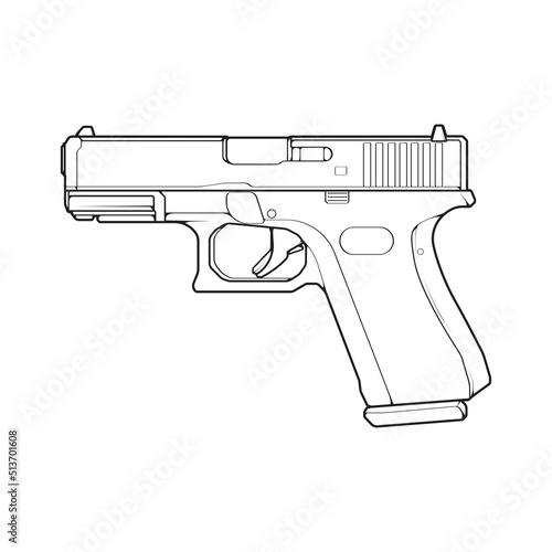 Firearms line art style, Shooting gun, Weapon illustration, Vector Line, Gun illustration, Modern Gun, Military concept, Pistol line art for training
