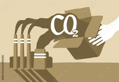 CO2 capture technology - Net zero carbon footprint. Simple drawn vector illustration