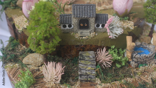 miniature countryside house of dwarfs in a beautiful fantasy world, unique building architecture
