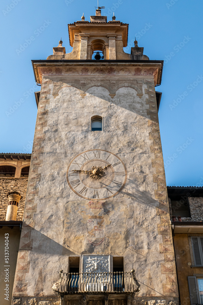 Beautiful clock tower in Bergamo Alta