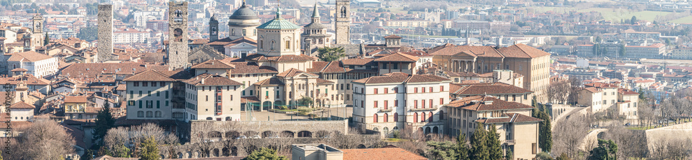 Extra wide view of the historic center of Bergamo Alta