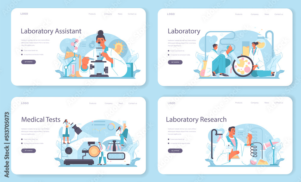 Laboratory assistant web banner or landing page set. Pharmaceutical research Laboratory assistant web banner or landing page set. Pharmaceutical research