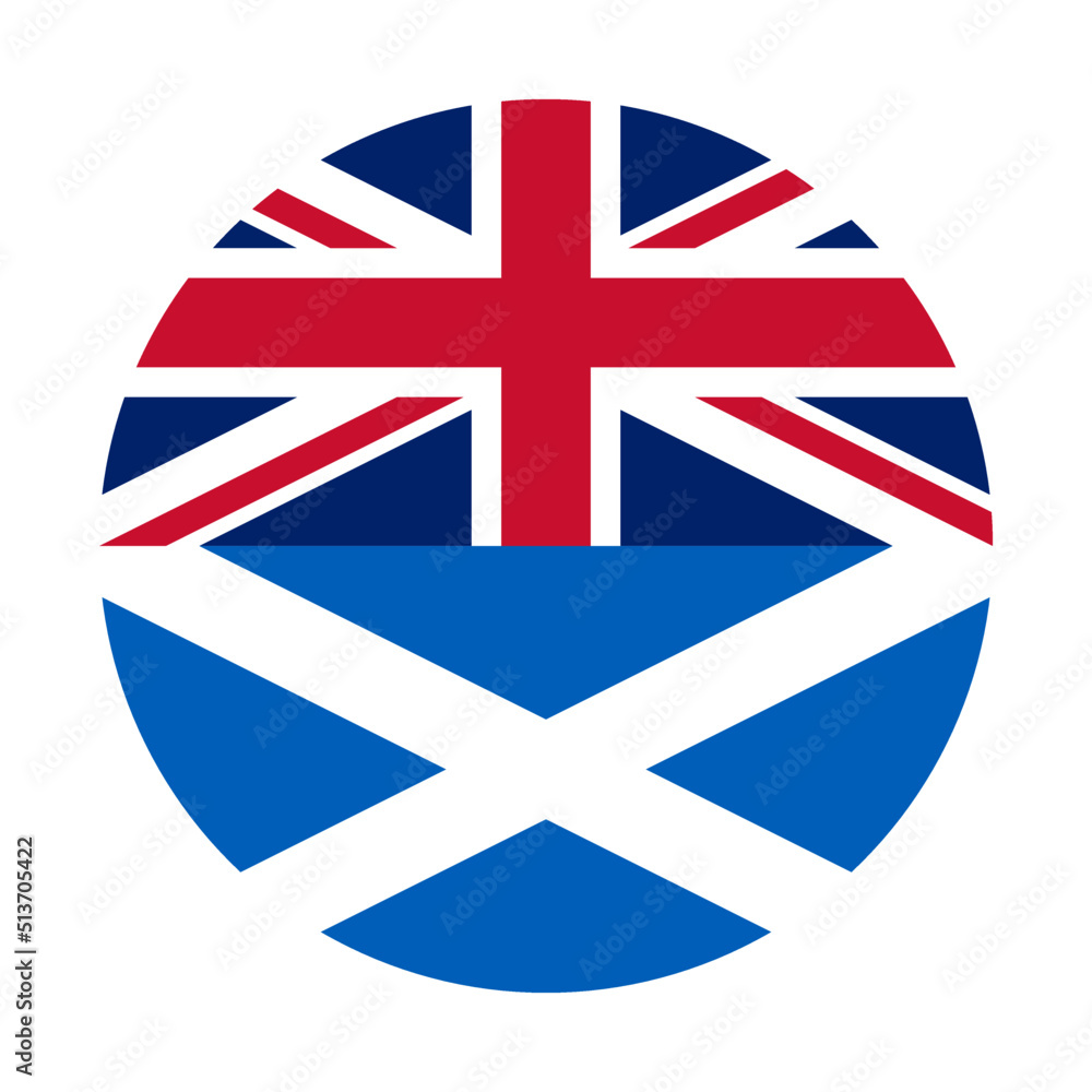 Obraz premium circle icon of union jack and scottish flags. vector illustration isolated on white background