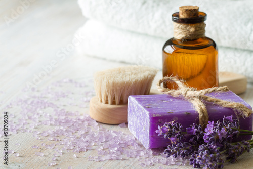 Lavender body care and aromatherapy products, spa concept