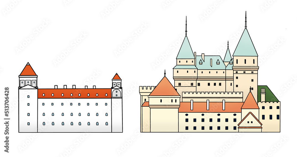 Two of the most famous castles from Slovakia country, Bratislava Castle and Bojnice Castle.