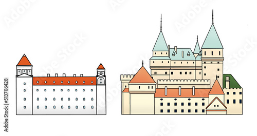 Photography Two of the most famous castles from Slovakia country, Bratislava Castle and Bojnice Castle