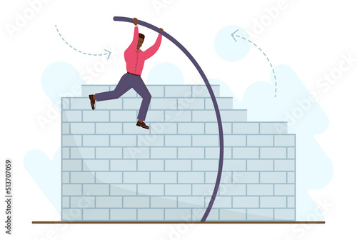 Challenge concept. Business character overcoming obstacles and hurdles