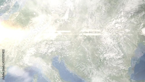 Wallpaper Mural Earth zoom in from outer space to city. Zooming on Eisenstadt, Austria. The animation continues by zoom out through clouds and atmosphere into space. Images from NASA Torontodigital.ca