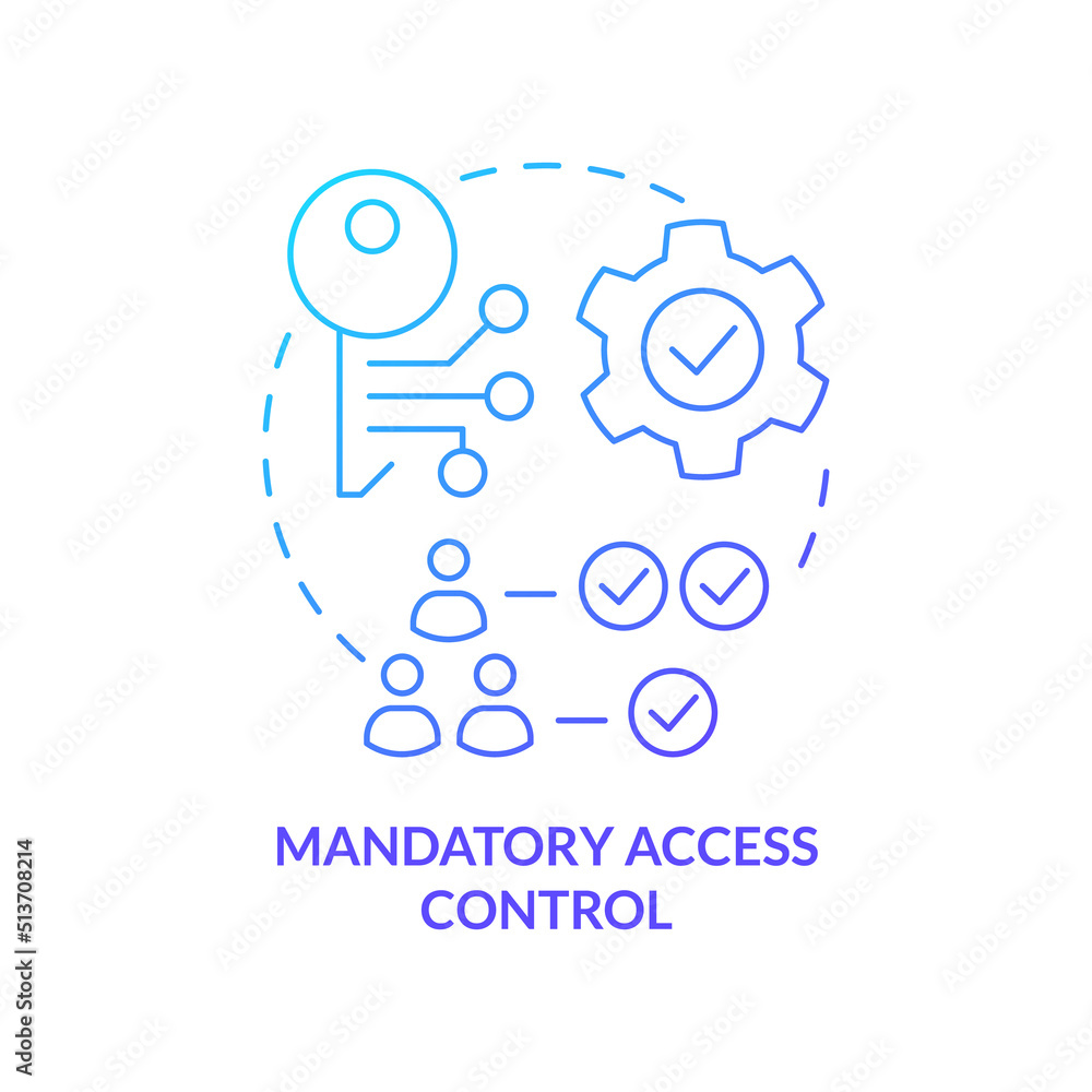 Mandatory access control blue gradient concept icon. Security management abstract idea thin line illustration. Set of levels for permissions. Isolated outline drawing. Myriad Pro-Bold font used Mandatory access control blue gradient concept icon. Security management abstract idea thin line illustration. Set of levels for permissions. Isolated outline drawing. Myriad Pro-Bold font used