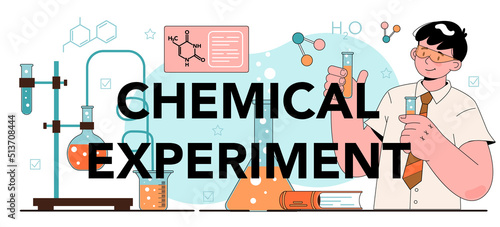 Chemical experiment typographic header. Student learning chemical formula