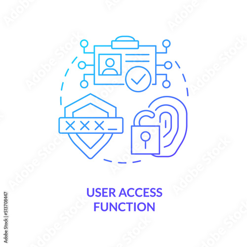 User access function blue gradient concept icon. Identity management process abstract idea thin line illustration. Log-on function. Isolated outline drawing. Myriad Pro-Bold font used