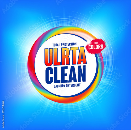 Colorful laundry detergent template mockup for Cleaning service, package design, Washing Powder and Liquid Detergents ready for branding and ads design. Сaring for colored items