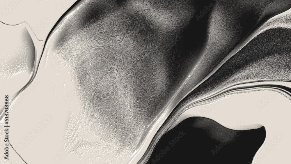 Abstract Liquid black and white texture. Animated 3D waving cloth texture. Liquid loop animation background. Elegant background for visual effects and motion graphics.