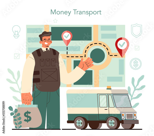 Encashment. Armored cash truck security. Money or valuable items collecting