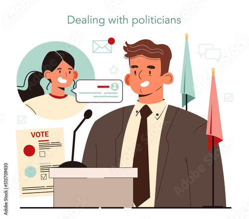 Lobbyist concept. Professional pr specialist influencing the actions