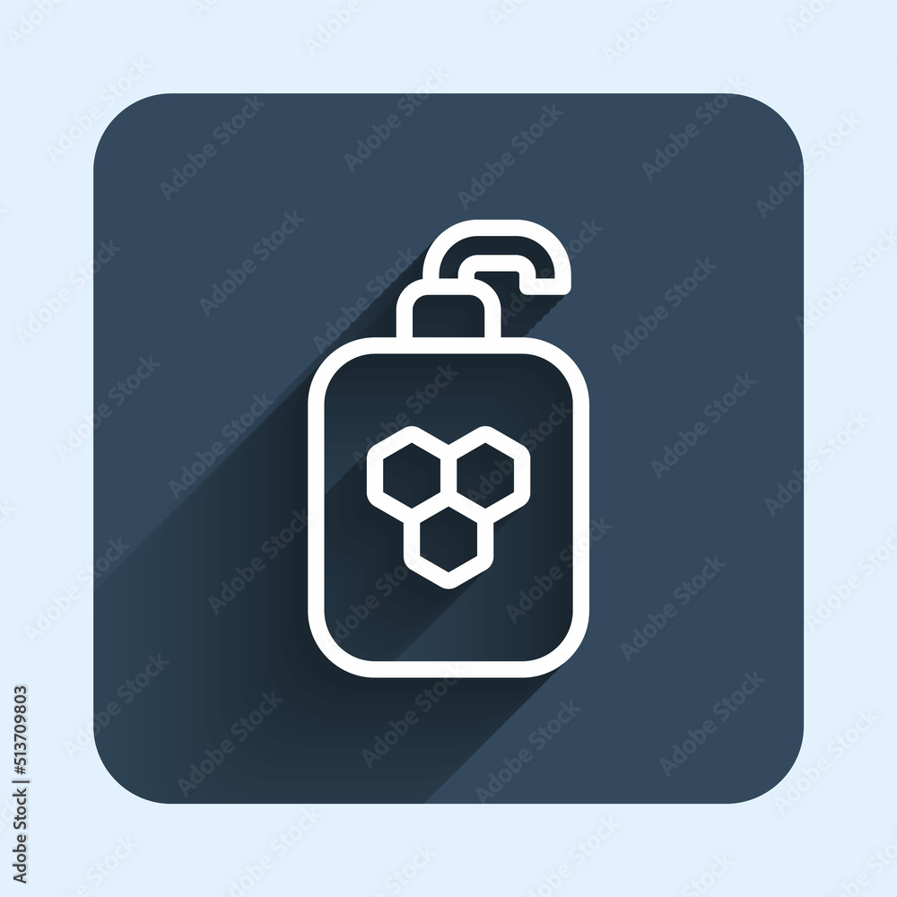 White line Cosmetic tube with honey icon isolated with long shadow background. Natural skin care. Blue square button. Vector White line Cosmetic tube with honey icon isolated with long shadow background. Natural skin care. Blue square button. Vector