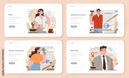 Notary service web banner or landing page set. Professional lawyer