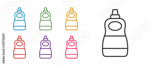 Set line Dishwashing liquid bottle icon isolated on white background. Liquid detergent for washing dishes. Set icons colorful. Vector