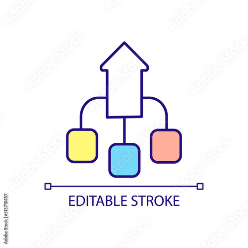 Elements combine in one RGB color icon. Organization and structure of process. Hierarchy. Isolated vector illustration. Simple filled line drawing. Editable stroke. Arial font used