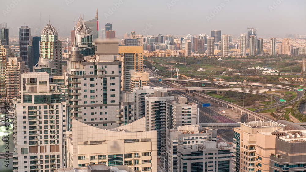 Dubai luxury residential district with golf club timelapse.