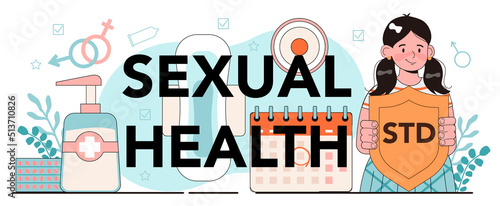 Sexual health typographic header. Sexual health lesson for young