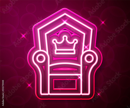 Glowing neon line Medieval throne icon isolated on red background. Vector