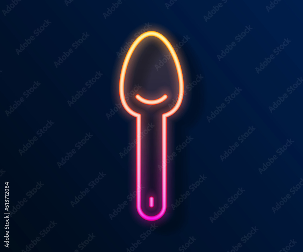 Glowing neon line Spoon icon isolated on black background. Cooking utensil. Cutlery sign. Vector Glowing neon line Spoon icon isolated on black background. Cooking utensil. Cutlery sign. Vector