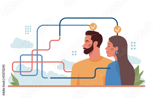 Merger concept. Collaboration and teamwork. Characters cooperation