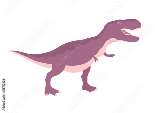 Scary tyrannosaurus rex. Carnivorous big lizard. Prehistoric pangolin. Predatory dinosaur hunter of the Jurassic period. Vector flat illustration isolated on white background